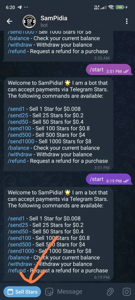 Sell Telegram Stars